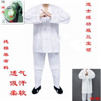 Taoist Taoist clothing cotton hemp spring and autumn short gown Tai Chi practice uniforms for men and women White