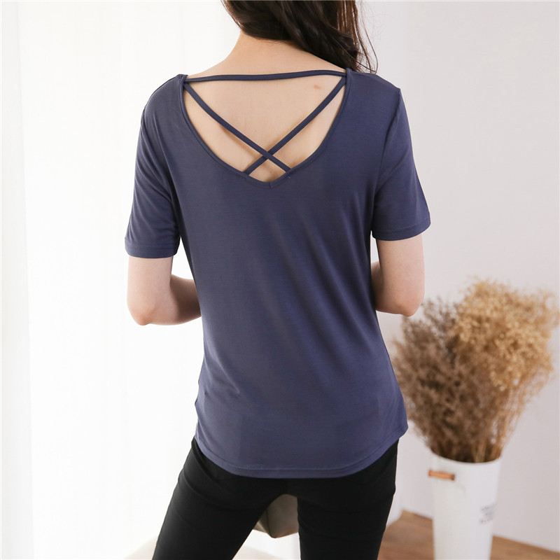 Dew Back Modale Short Sleeve Yoga Blouse Body Fitness Students Sports Loose T-shirt Modern Dance Practice Service