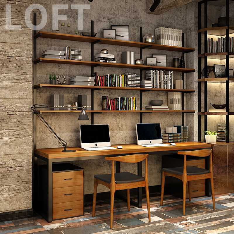 LOFT Computer Desk Desktop Desk American Solid Wood Desk Bookshelf Group Full House Desk Integrated Desk