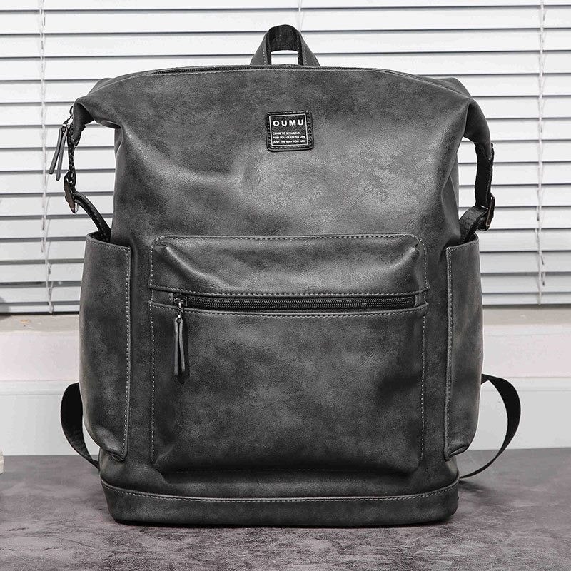 Hong Kong new leather shoulder bag casual simple atmospheric backpack computer bag student cowhide schoolbag