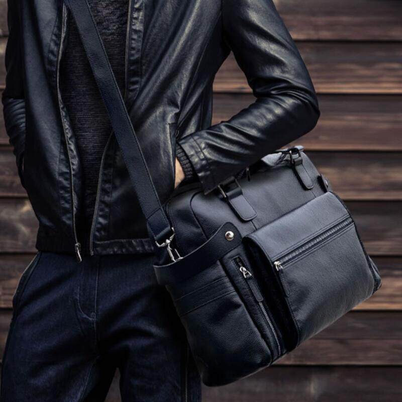 Men's Single Shoulder Bag Genuine Leather Skew Satchel Business Briefcase Casual Men's Bag Large Capacity Travel Handbag Computer Bag-Taobao