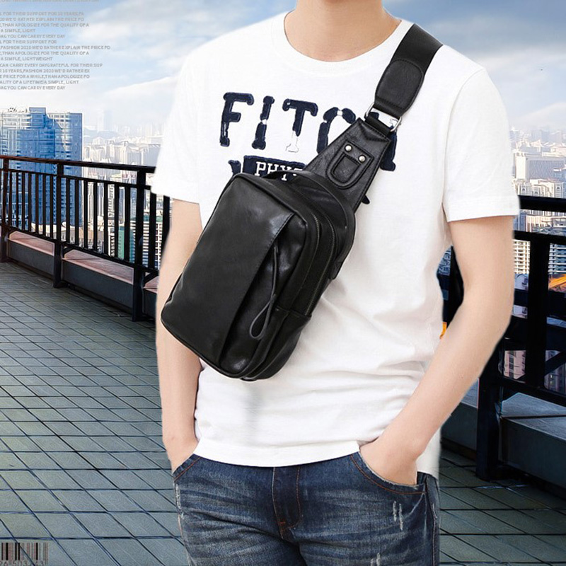 Leather Chest Bag Men's Sports and Leisure Shoulder Bag Fashion Messenger Bag Men's Bag Korean Trendy Student Waist Bag Small Backpack