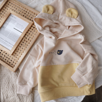 Childrens clothing baby Western style hooded pure cotton sweater spring and autumn 2021 new childrens tops mens and womens childrens cartoon spring