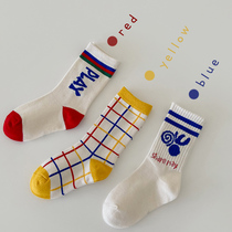 Baby Middle Cylinder Cotton Socks Spring Autumn Season for men and women Korean version Han version Gas Long Cylinder Socks Baby Full Cotton Plaid Socks Children Socks