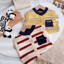 Baby knitted vest outside wearing girls spring clothing 2022 new male and child foreign air waistcoat 1-3-year-old child clothing