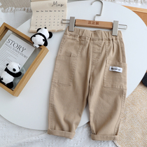 Childrens work fit pants spring autumn season male and female baby foreign air casual pants children long pants full cotton elastic card its color pants