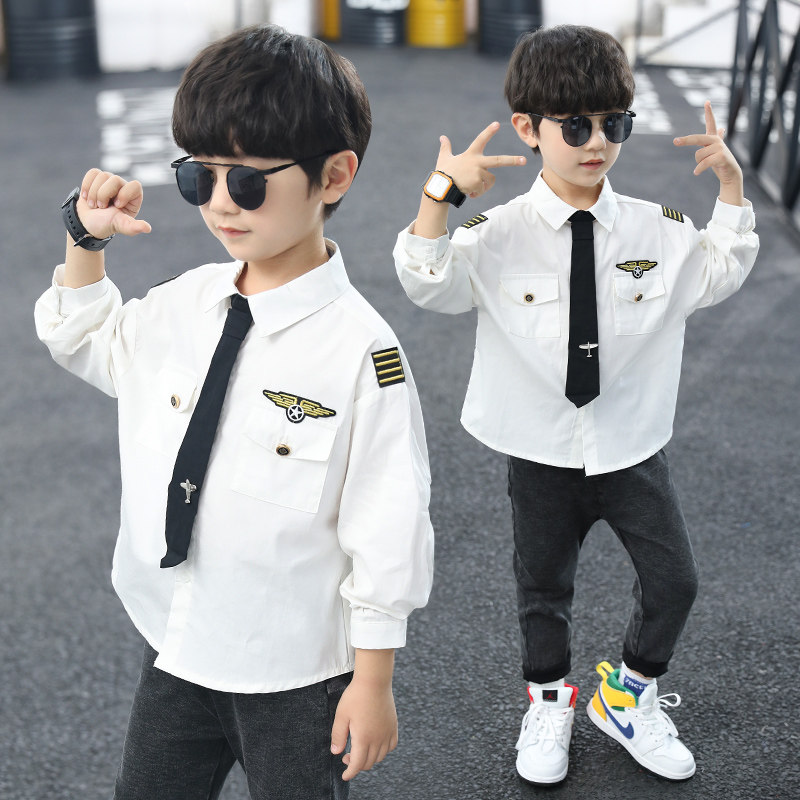 Boys' white shirts spring 2022 autumn new cotton middle-aged children's spring and autumn shirts coat children's tops trend