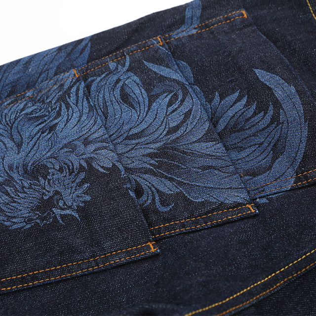 oniarai ghost wash 21 spring new mud stick blue fight cock embroidered straight jeans trousers men's 21N7401