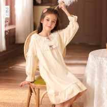 Childrens pajamas girls spring and autumn cotton long sleeves cute little girl in the eldest child princess court style nightgown homewear