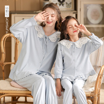 Childrens pajamas spring and autumn cotton girls long sleeves thin princess style parent-child style medium and large children set baby home clothes