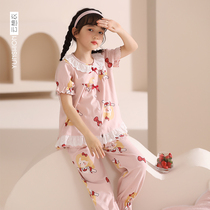 Girls Pajamas 2022 Summer Thin Short Sleeves Modal Silk Girls Summer Cartoon Princess Childrens Pajamas Set