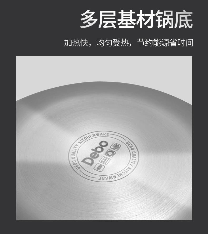 Debo 304不锈钢不粘炒锅 蜂窝悬浮设计 少油烟 图11