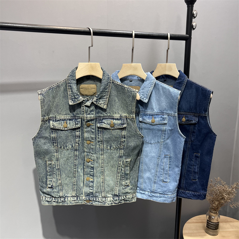 American Retro Tough Guy Style! Distressed Washed Process! Spring and Autumn Men's Fashionable Biker Lapel Denim Vest American Retro Tough Guy Style! Distressed Washed Process! Spring and Autumn Men's Fashionable Biker Lapel Denim Vest