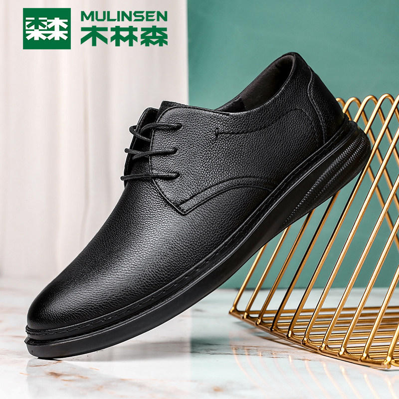 Wood Linson Men Shoes Business Casual Leather Shoes Spring Summer New Leather Breathable Men Soft Bottom Middle Aged Dad Shoes