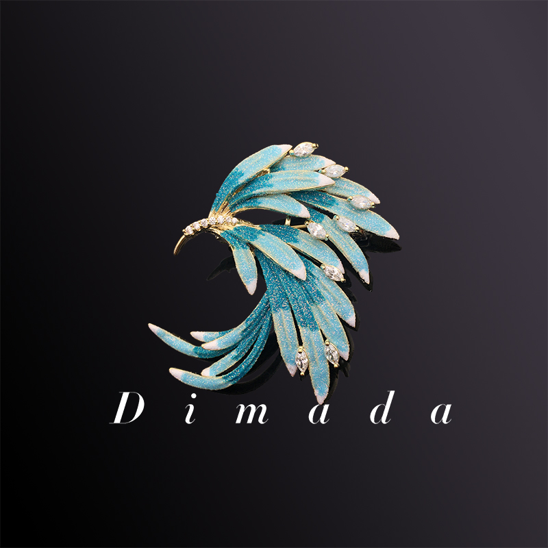 DMD/ディマンダグラデーションフェザーブローチ高級女性コサージュ小さなピン高級鳥アクセサリーレトロ