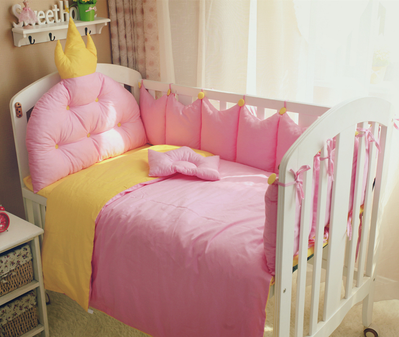 Crown shape bed cushion Baby bed circumference pure cotton baby bed Princess Barbie pink burst INS