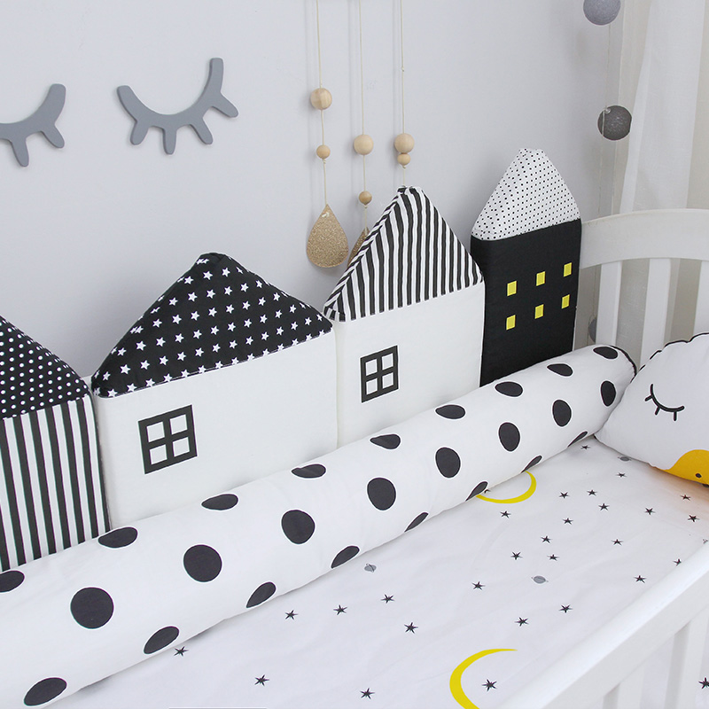 ins Cute little house Baby children's room Cylindrical bed perimeter bedding soft bag Anti-collision protection baby cylindrical cushion