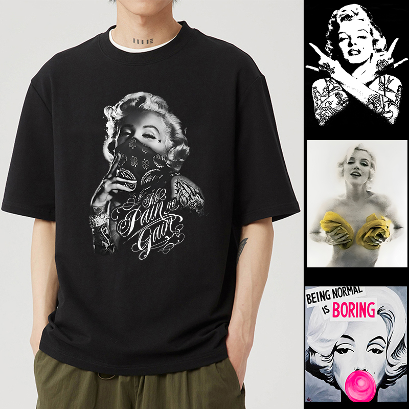 European and American Retro Street Marilyn Monroe T-Shirt for Men with Printed Sexy Goddess Portrait, Short-Sleeved Trendy Versatile Clothing