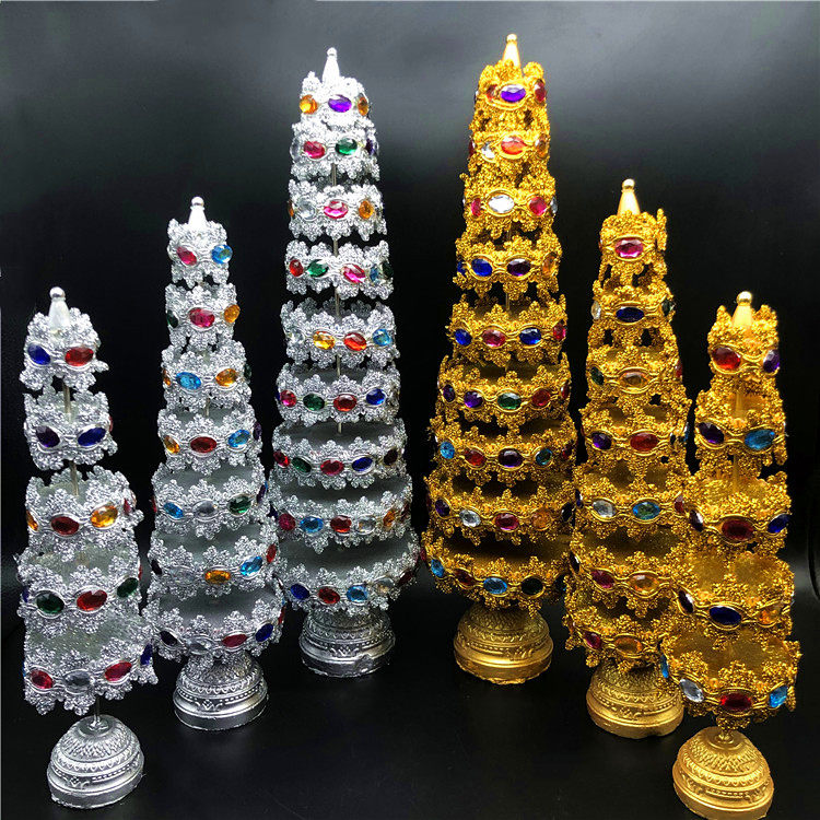 Spot Thailand Buddha brand tribute gold and silver pagoda 975th floor dedicated to the tree Buddha hall ornaments gold and silver pair