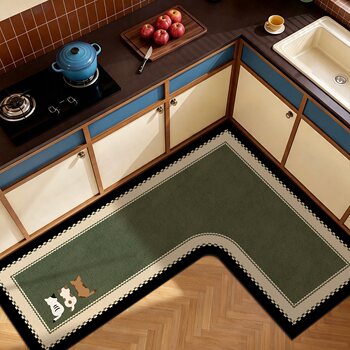 L-shaped all-in-one kitchen special floor mat, water-absorbent and non-slip floor mat, 7-shaped waterproof and oil-proof, wipeable, washable and stain-resistant carpet