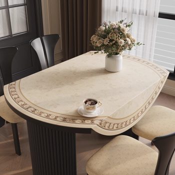 Foldable table round table dining table cushion oval waterproof oil-proof anti-scalding pvc leather table cushion curved tea table cloth