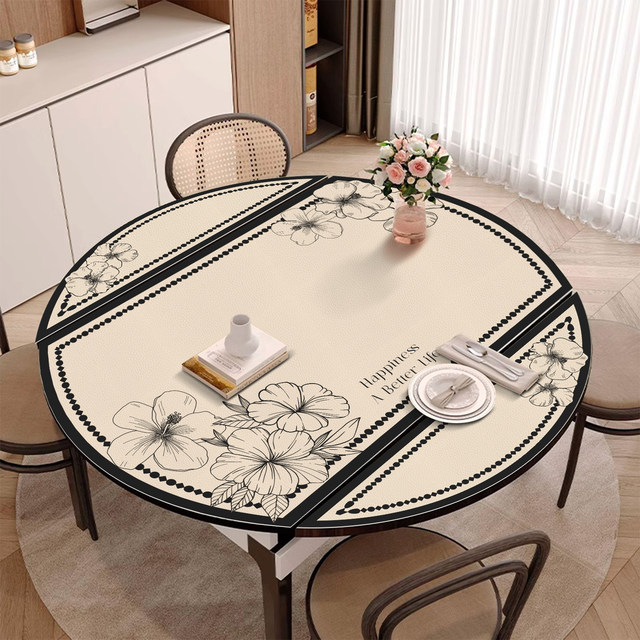 New oval foldable dining table cushion round table waterproof oil-proof anti-scalding table cloth pvc curved cushion