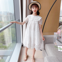 Girl Clothes Summer Children White Dress 2022 New CUHK Child Summer Girl Foreign Air Lace Long Skirt