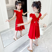 Girl Clothes Summer Children Red Dress Dress 2022 New Han Van Middle Child Little Girl Summer Princess Dress