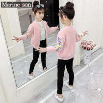  Girls  clothing spring and autumn childrens thin cardigan sweater autumn 2021 new middle and large childrens Western mink velvet jacket