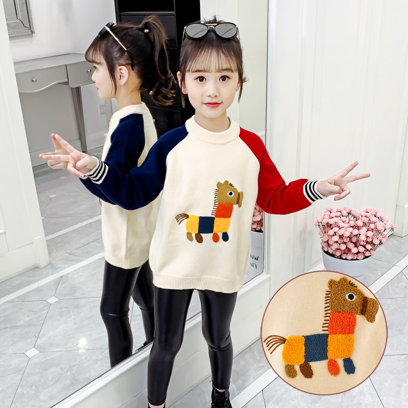 Girl Spring Clothing Children Thin sweater 2022 autumn winter new middle child little girl foreign pie headliner wool knitted sweatshirt