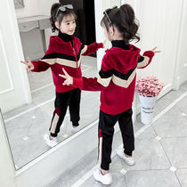  Girls  autumn gold velvet suit 2021 autumn and winter new middle and large childrens double-sided velvet sweater plus velvet thickened clothes