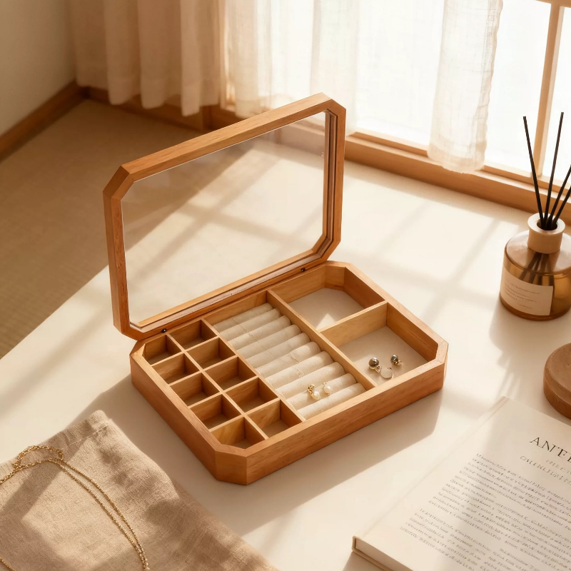 Zara Home Clearance New Octagonal Wooden Jewelry Storage Box for Rings, Earrings, Bracelets, Necklaces