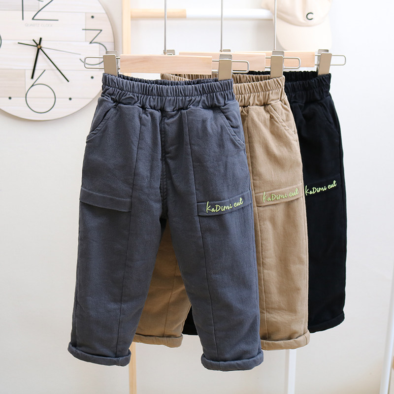 Children's hair clamp trousers winter boy plus thicker cotton pants wearing baby three layers warm pants for children