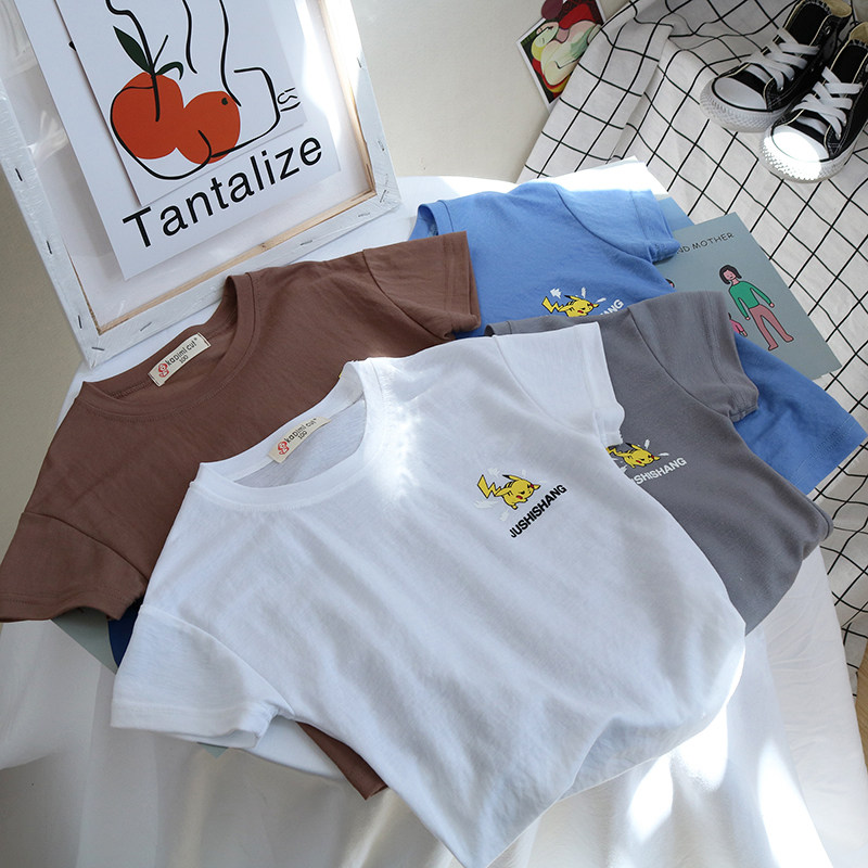 Highly recommended~Children's Short Sleeve t-shirt summer thin boy Pikachu mask T girl Ice Ribbon T shirt