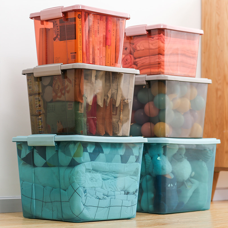 King-size thickened transparent storage box Household clothes quilt finishing storage plastic box Large capacity