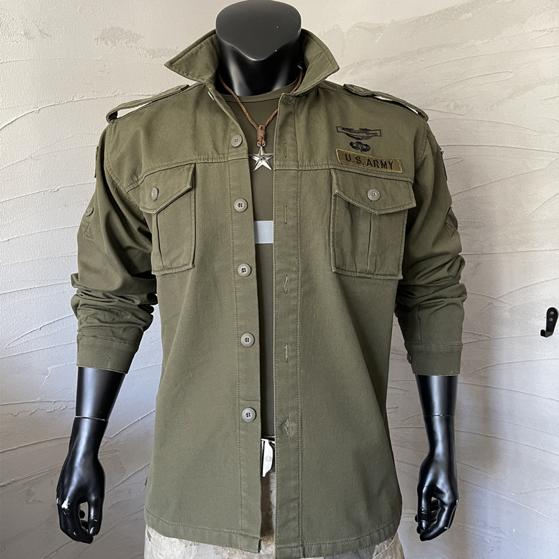 Summer Men's Outdoor Military Fan Clothing 101St Airborne Division American Work Shirt Pure Cotton Army Green Long-Sleeved Tactical Shirt