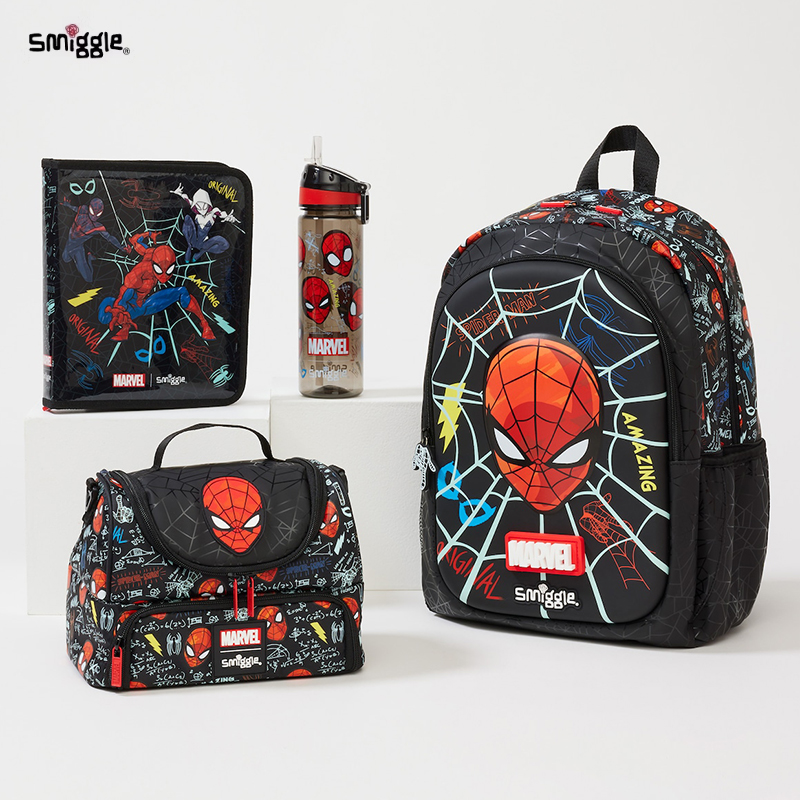 Australian smiggle bag primary school pupil Spider-Man large capacity light double shoulder backpack meal kit stationery suit school-Taobao