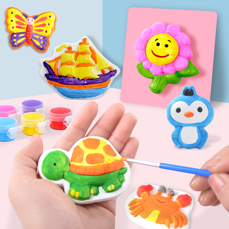 Children's creative plaster doll coloring painting kindergarten handmade diy make toy white embryo mold ceramic painting