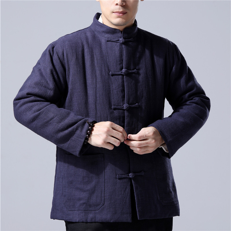 autumn winter chinese style cotton linen cotton vintage chinese style men's cotton short coat zen tea pan buckle thick cotton coat