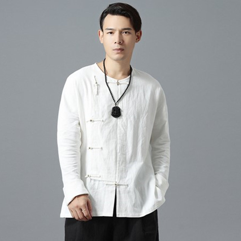 2022 Spring Summer Season Round Collar Cotton Hemp Men's Clothing China Wind Ethnic Wind Disc Buckle Improved Cumin Clothing Linen T-Shirt Blouse