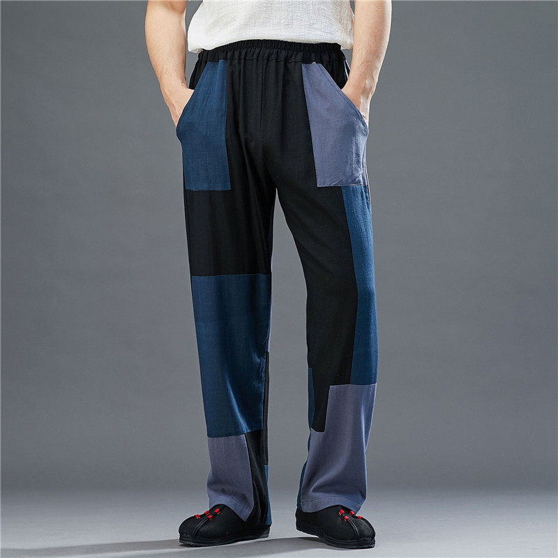 Ethnic Wind Spring Summer Original New Linen Collage Personality National Tide Man Style Casual Pants High Waist Straight Barrel Loose Zen