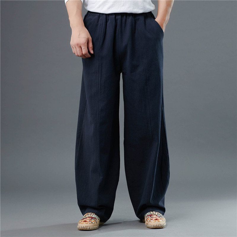 Summer Chinese style cotton linen casual pants loose linen pants men breathable large size men's straight pants long pants Zen