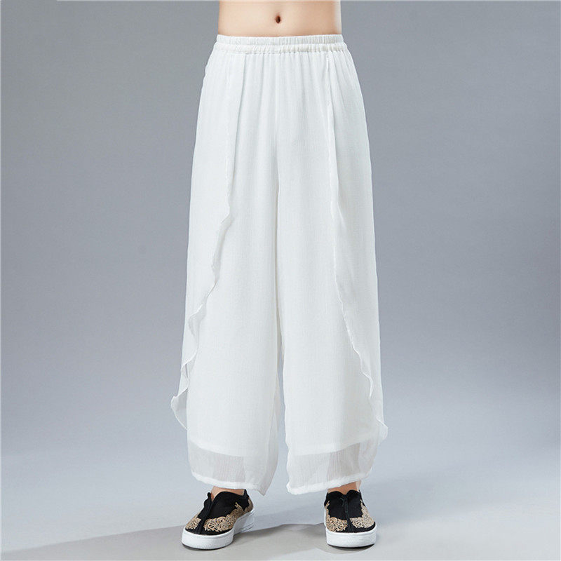 Literary culottes men's Chinese style Hanfu Xianqi chiffon base ancient style summer original costume Zen dance wide leg pants