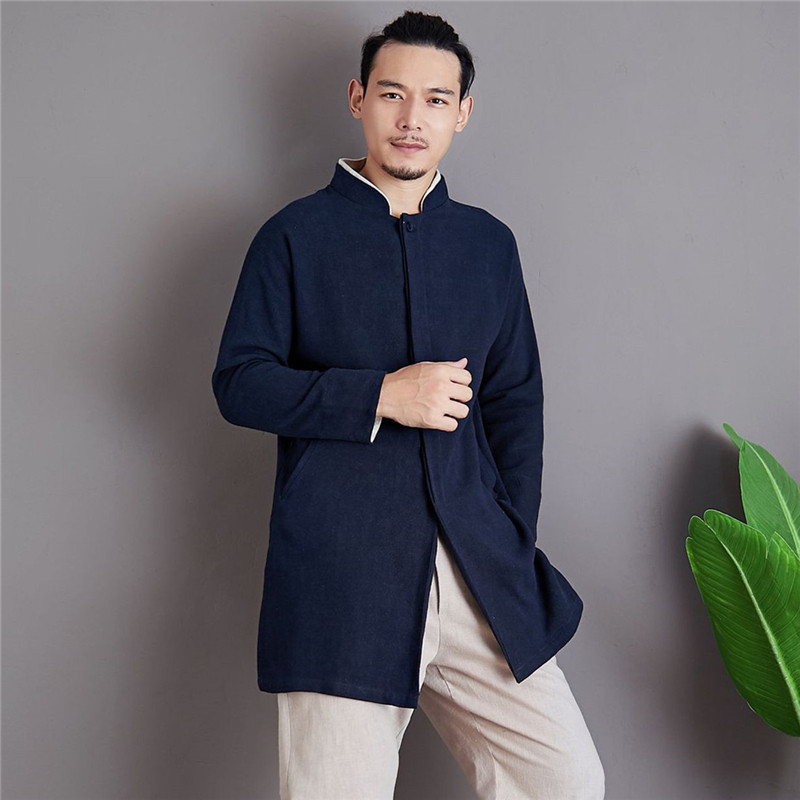 Spring New Original China Wind Men's Clothing Improved Hanfu Long Version Windsuit Men Tang Dress Cotton Hemp Casual Jacket
