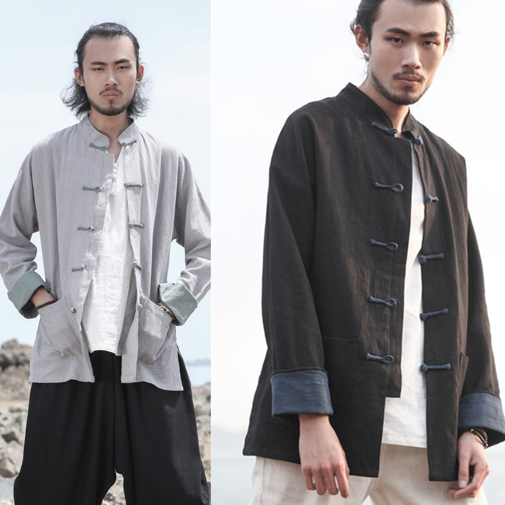 Chinese style spring, autumn and winter new cotton and linen Tang suits for men's handmade button-up shirts for Buddhist monks and Zen clothes