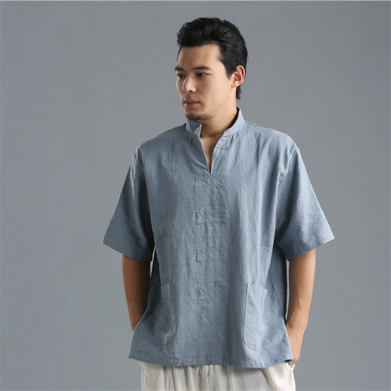 Summer Pure Hemp Comeback Ancient Tide Cotton Linen Short Sleeves T-shirt Chinese Style Loose size Chinese Wind Men Zen Tea Apparel