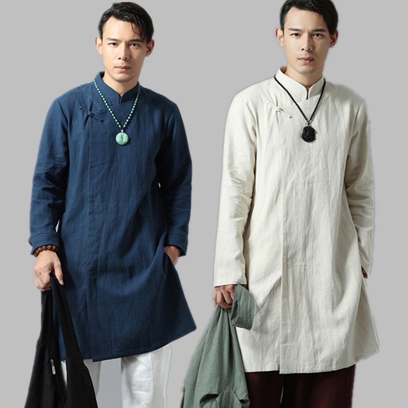 Spring and Autumn New Renaissance Nation Fengsand Men Shirt Cotton Men's Cotton Cotton Cotton Tea Zen Customer Clothing