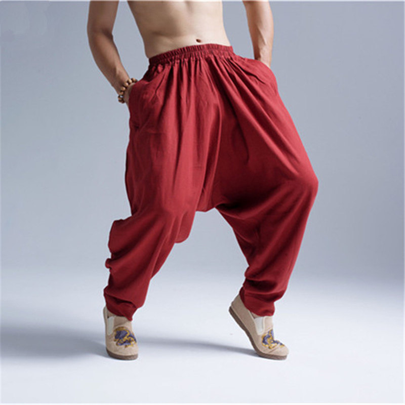 Spring Summer New Pants Cotton Linen Large Crotch Light Cage Pants Men Casual Harun Pants Large Size Tide Easy Kharen Trousers