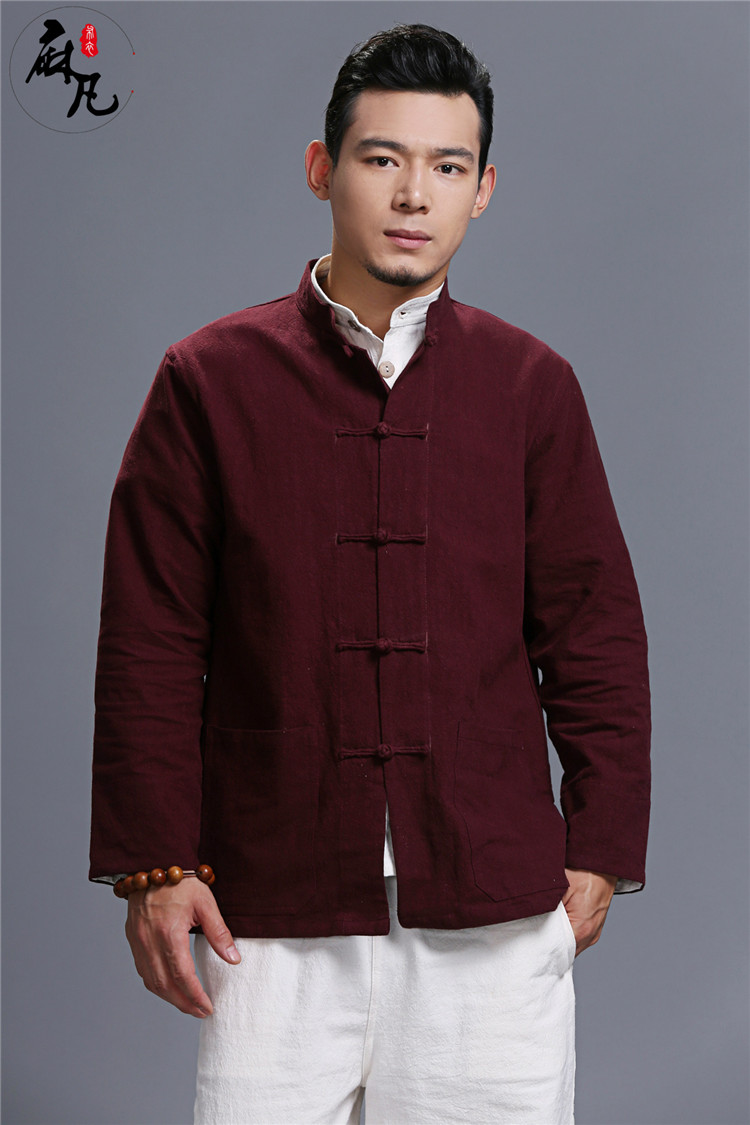 Mùa xuân và mùa thu Trung Quốc phong cách truyền thống Tang quần áo lanh nam áo khoác cotton và vải lanh nút cổ áo quốc gió áo thể thao