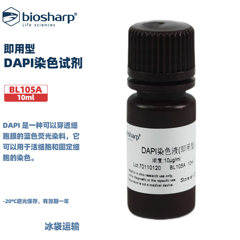 白鲨 BL105A BL105B DAPI染色试剂溶液（即用型）10ml/瓶 50ml/瓶